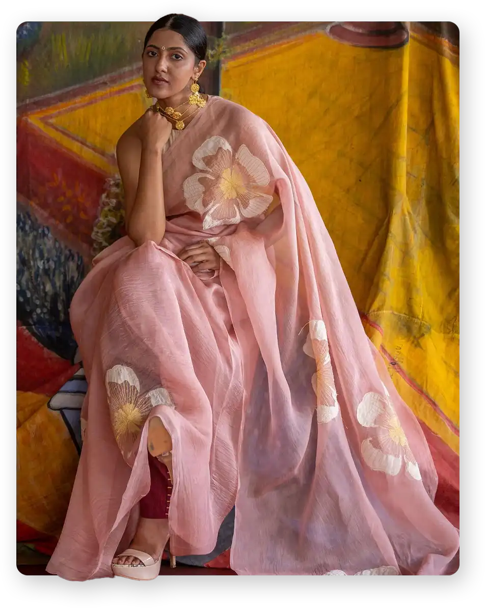 Model wearing Rouka Saree