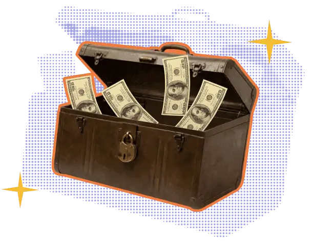 Trunk with currency notes representing NRI fixed deposits and best returns