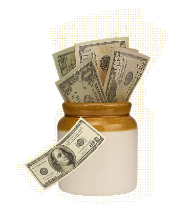 Barrel filled with currency notes representing investment returns